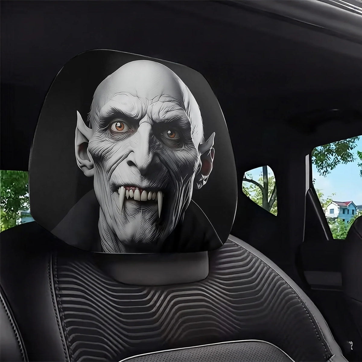 2pcs vampire-themed car headrest covers adding a spooky