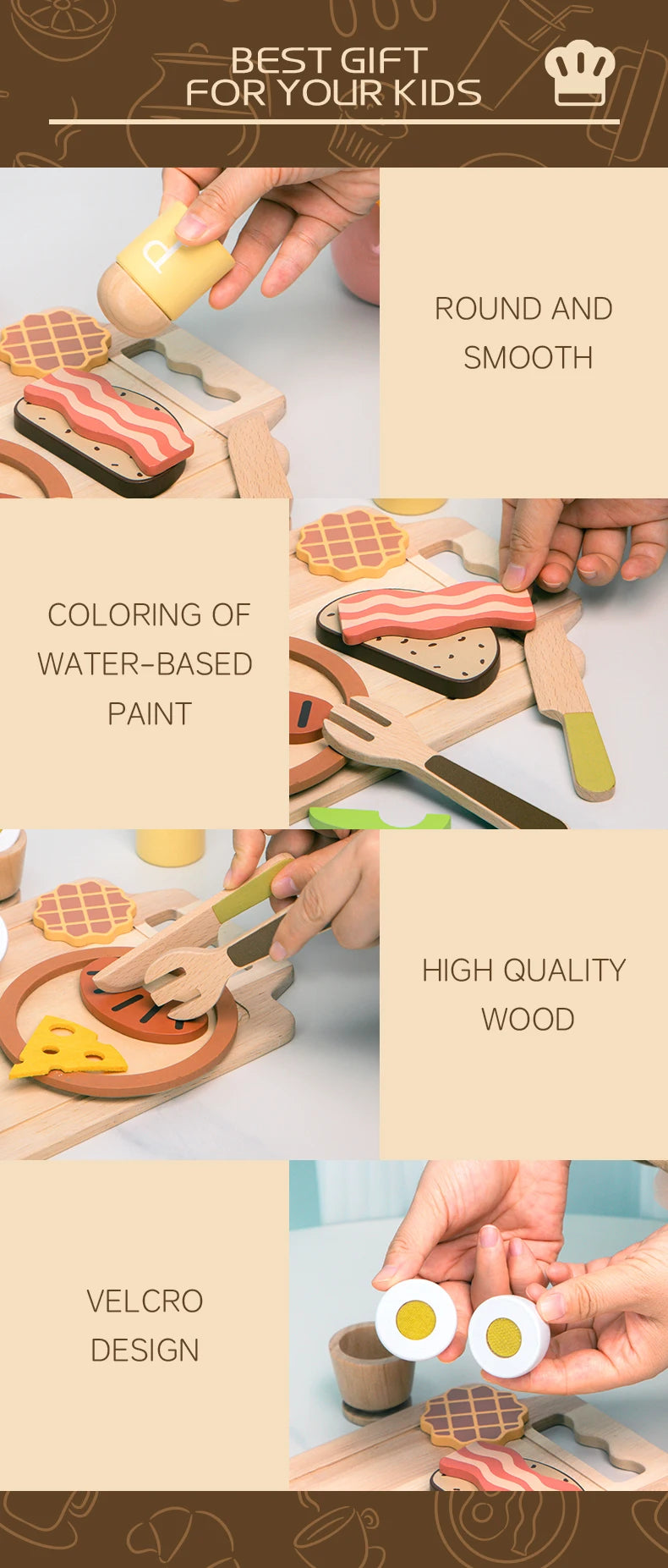 Wooden Kitchen Pretend Play Set Montessori Simulation Plates