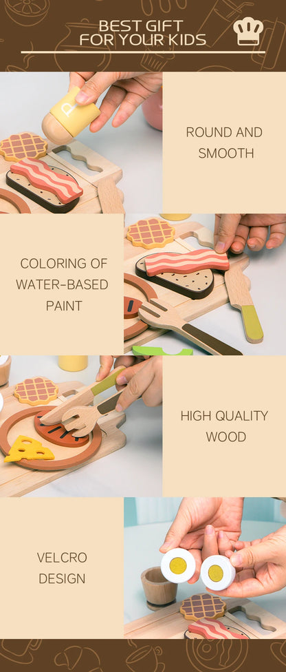Wooden Kitchen Pretend Play Set Montessori Simulation Plates