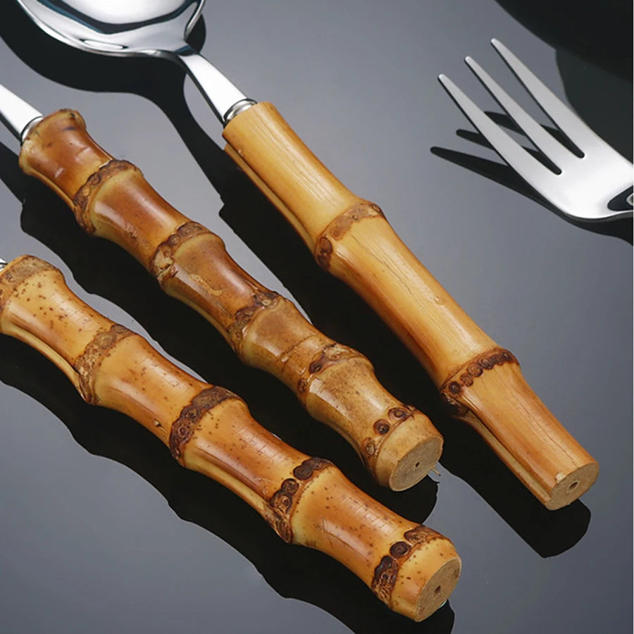 Bamboo Forks Spoons Knives Tableware Set Knife Cutlery