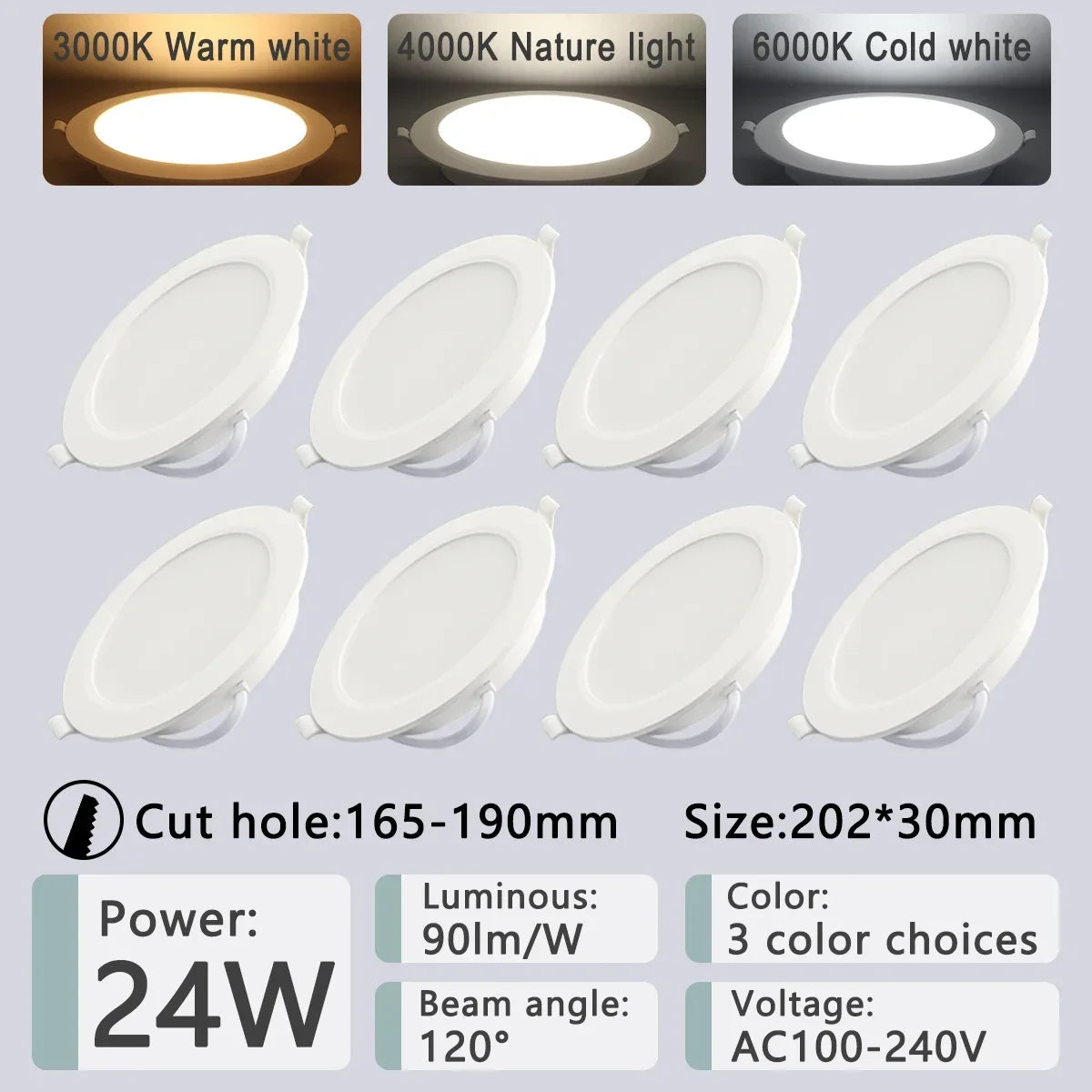 8Pack Round Led Panel Light Recessed Led Downlight Lighting