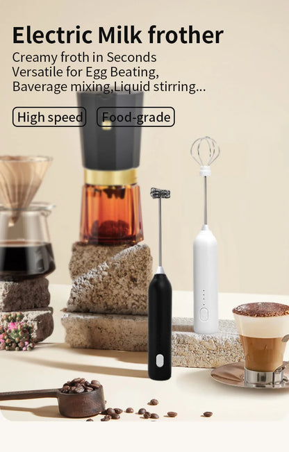 HOT  Electric Milk Frother + Egg Beater Wireless Type-C Charging