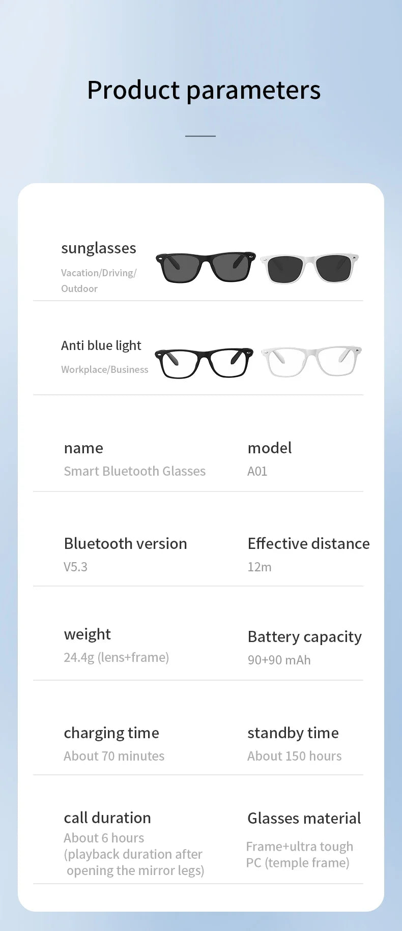 AI Translation Smart Glasses  Bluetooth Call Headphones
