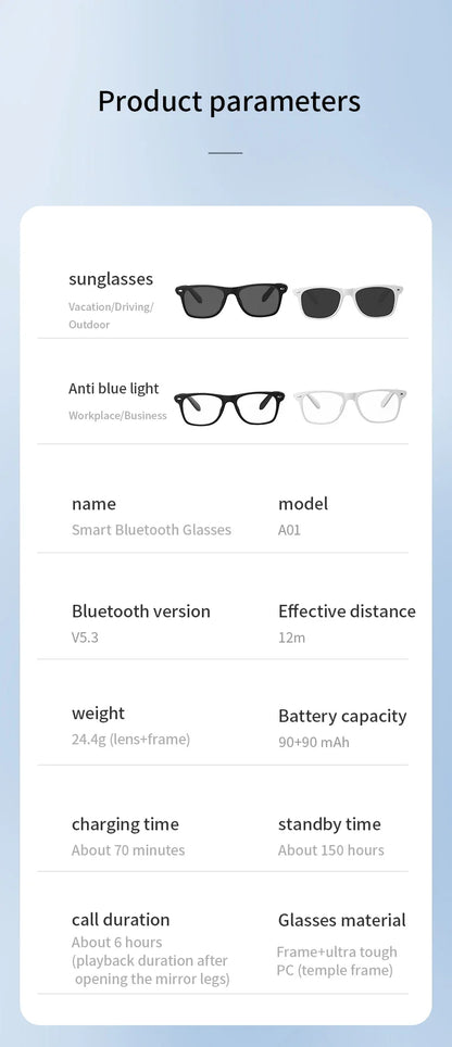 AI Translation Smart Glasses  Bluetooth Call Headphones