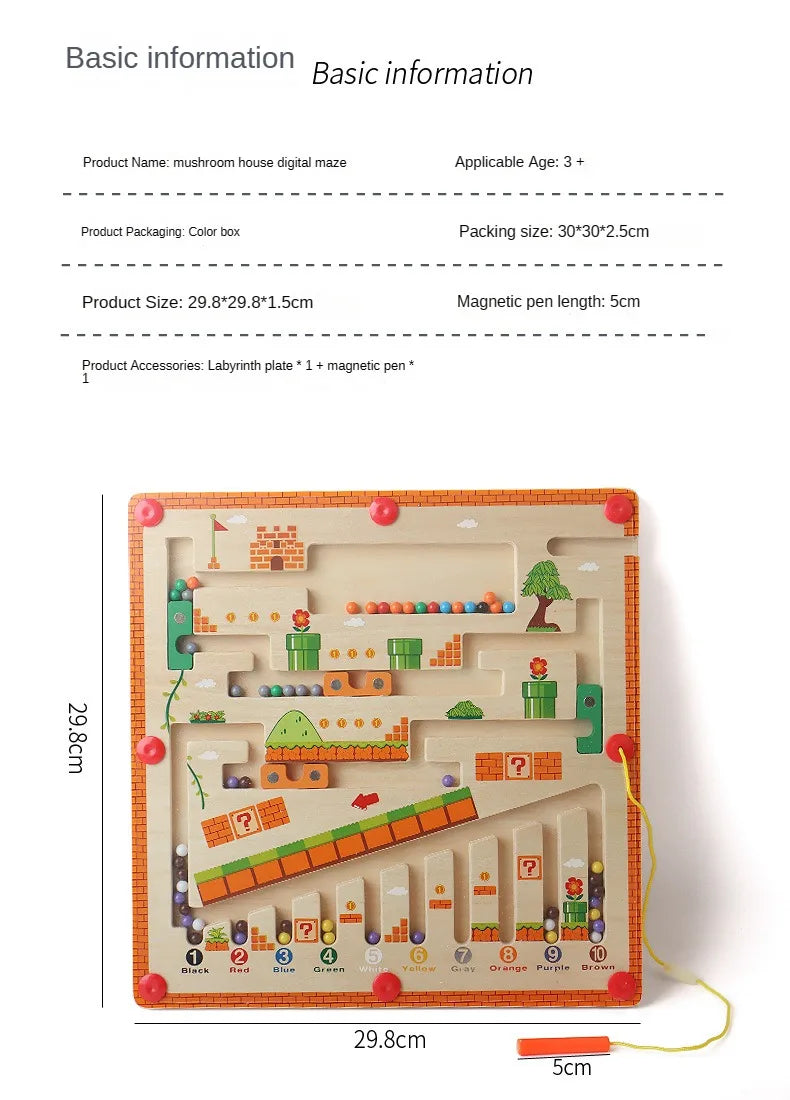 Children Magnetic Color and Number Maze Wooden Puzzle