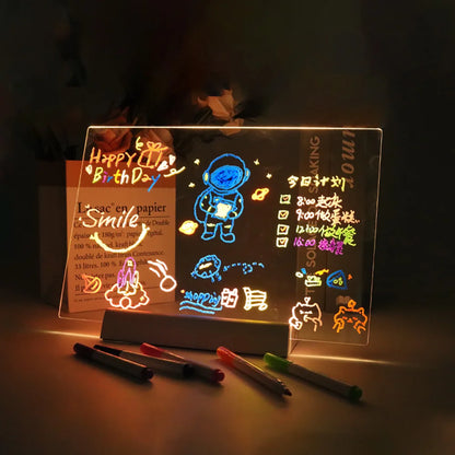 LED Note Board DIY Acrylic Night Light 7 Pens Drawing Board