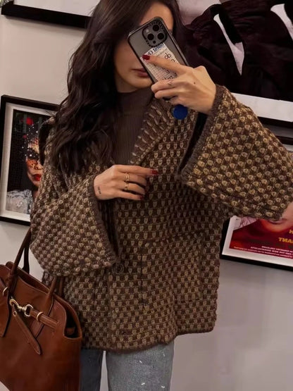 New Autumn Brown Long Sleeve Knitted Cardigans Women