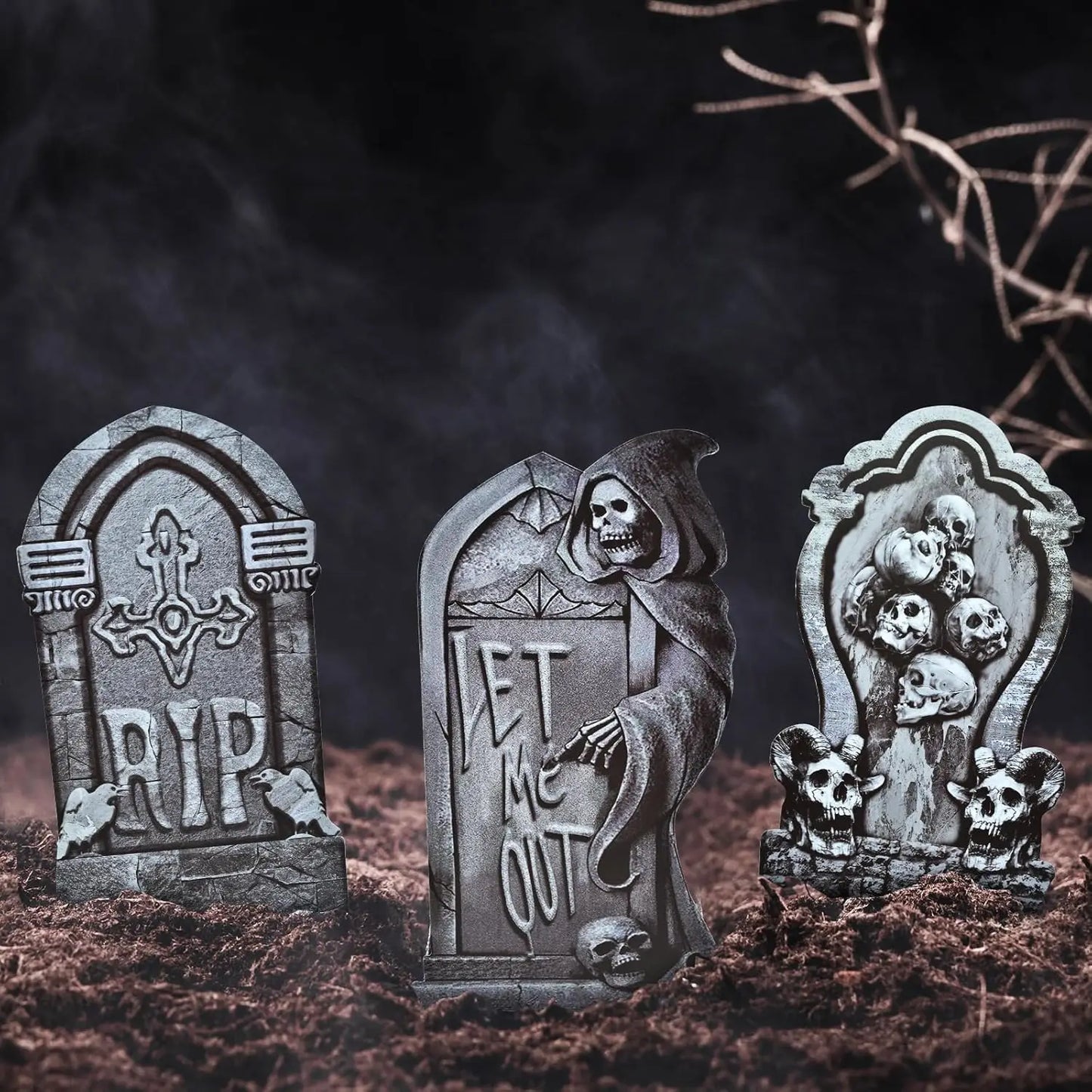 Halloween Tombstone Yard Sign Decorations with Stakes Skeleton