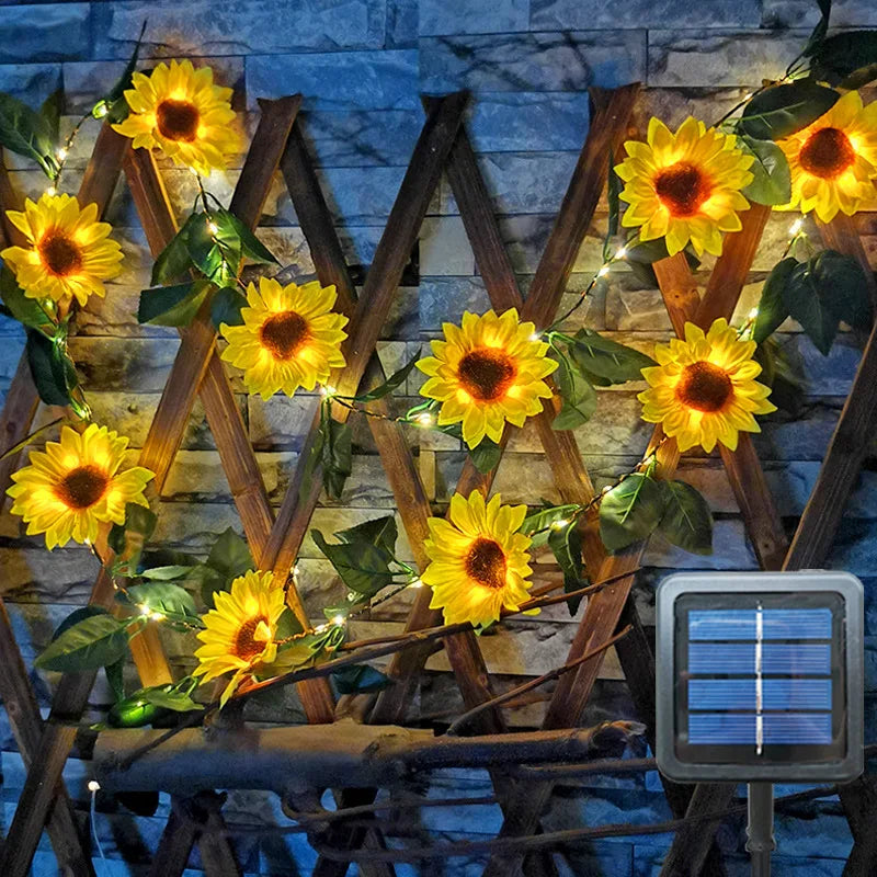 Solar Powered Sunflower Rose String Lights Artificial