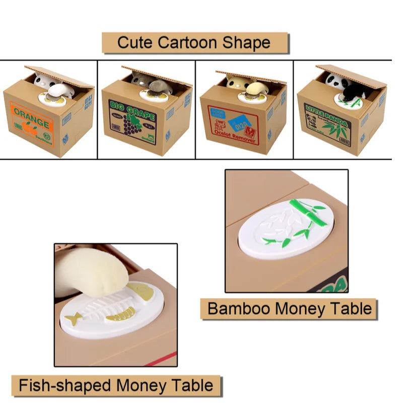 Cute Automated Panda Cat Steal Coin Bank Money Saving Box