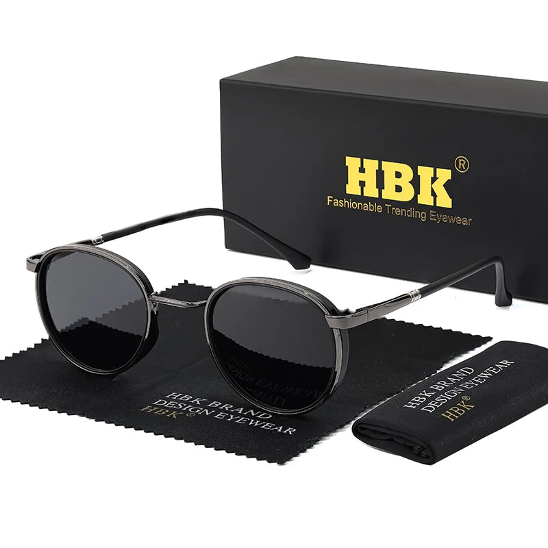 HBK TRetro Punk Men's Polarized Sunglasses Round Design