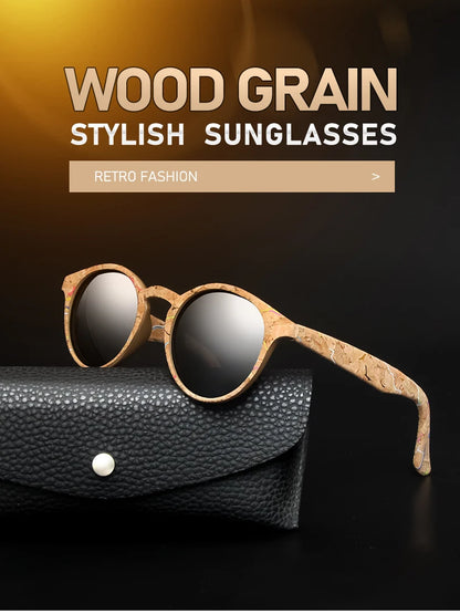 Kenbo Fashion Wood Grain Round Polarized Sunglasses