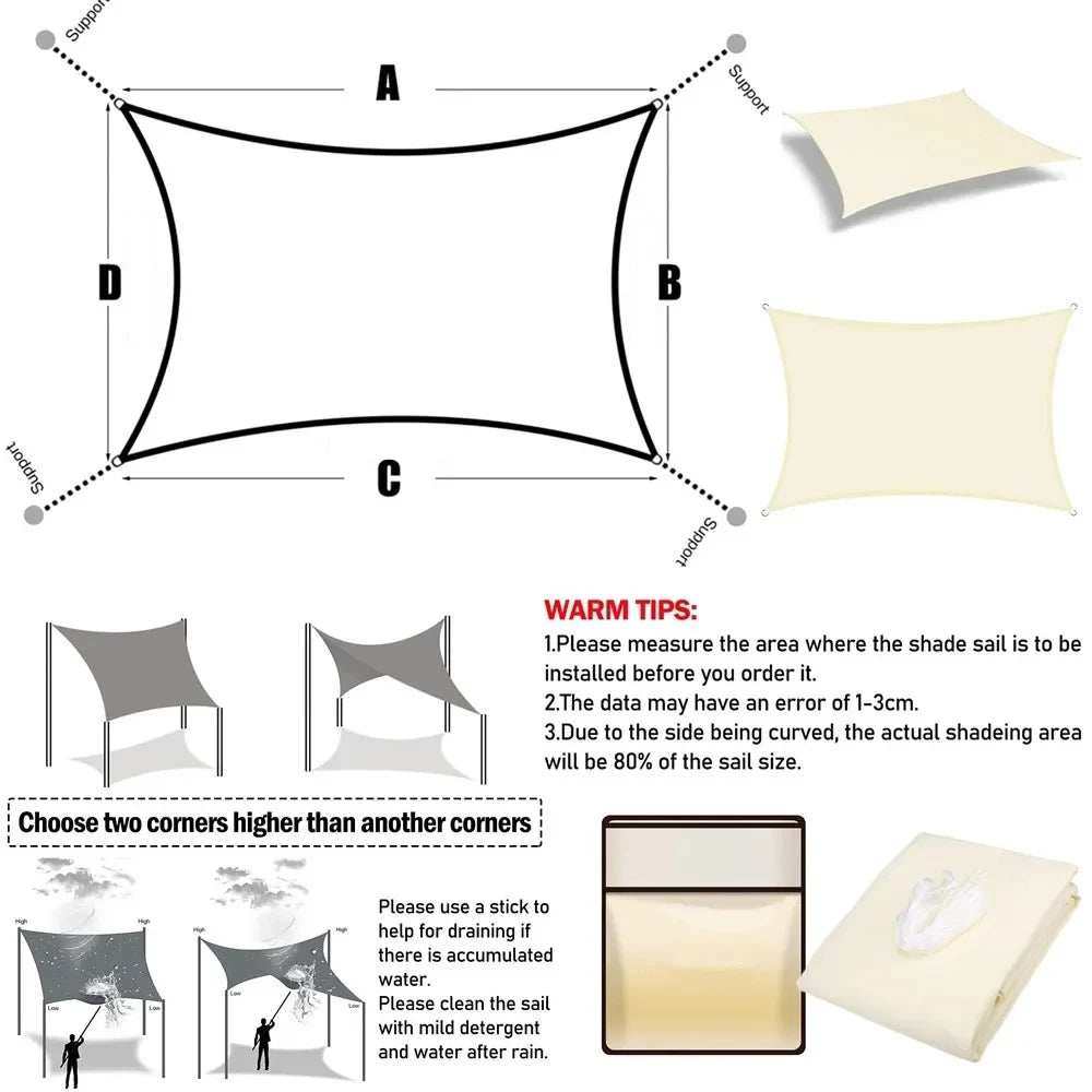 Sun Shade Sail Waterproof Outdoor Square Rectangle Garden