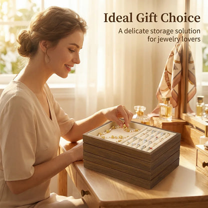 Solid Wood Jewelry Display Tray Stackable Storage