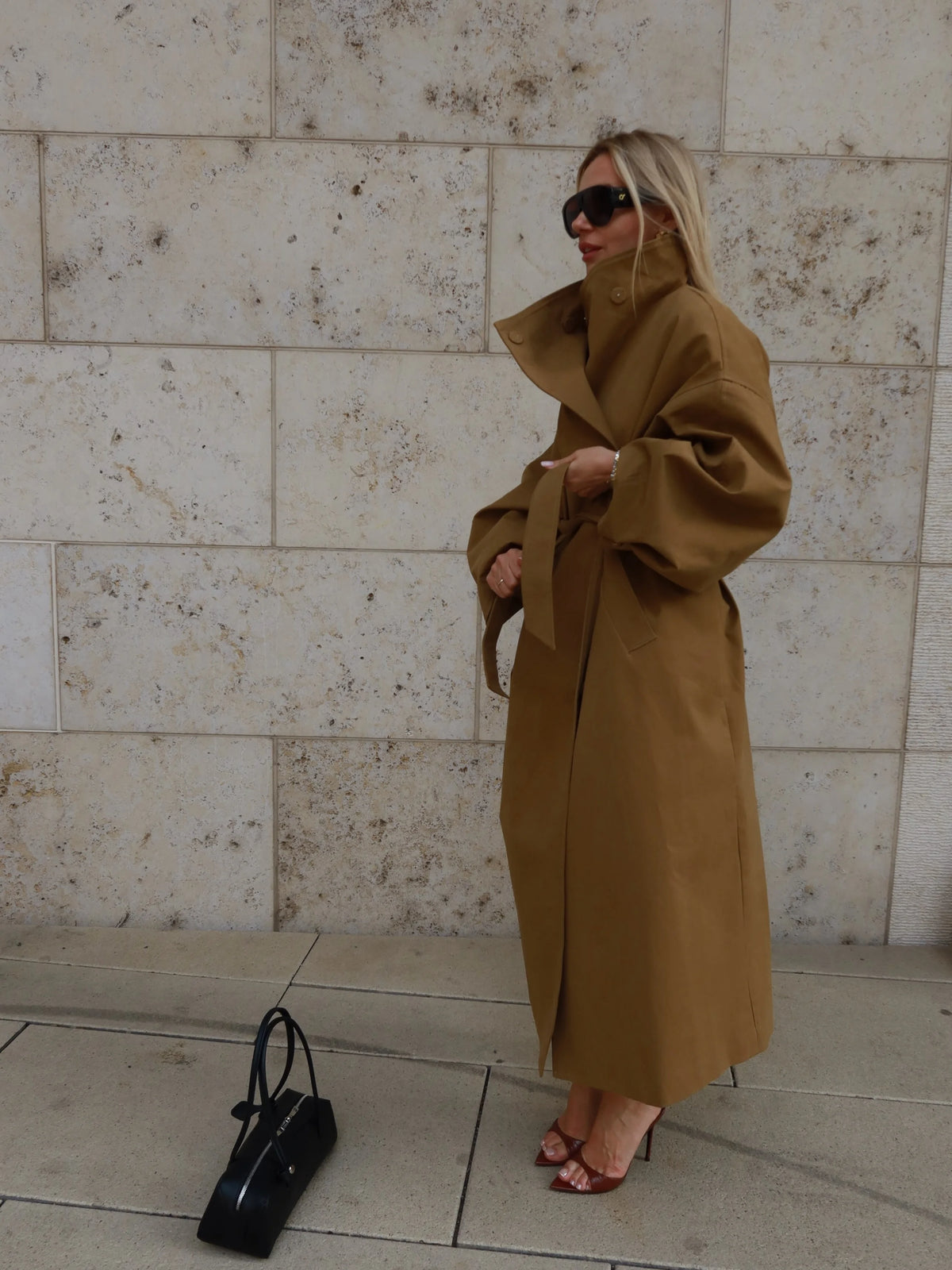 Casual Solid Long Trench Coat Women Stand Collar