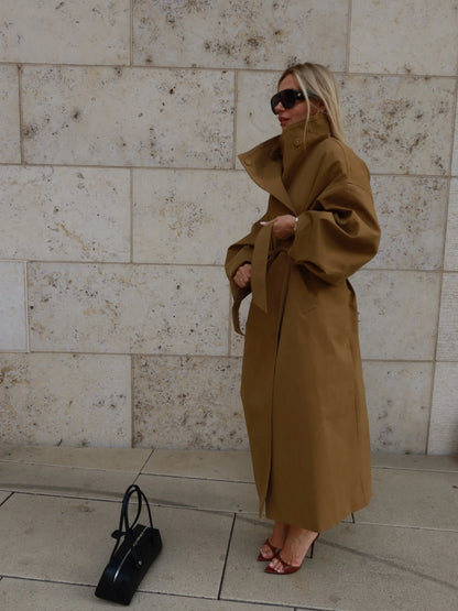 Casual Solid Long Trench Coat Women Stand Collar