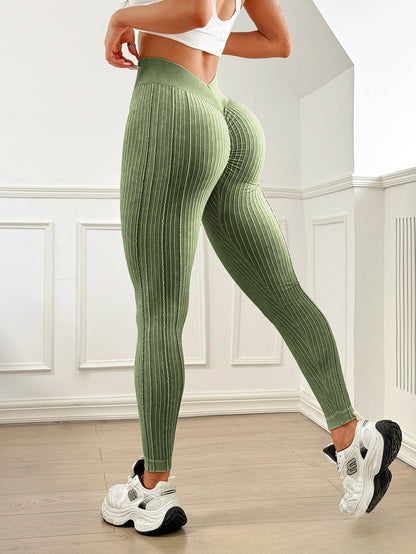 Ladies Sand Wash Ribbed V Back Yoga Leggings Gym