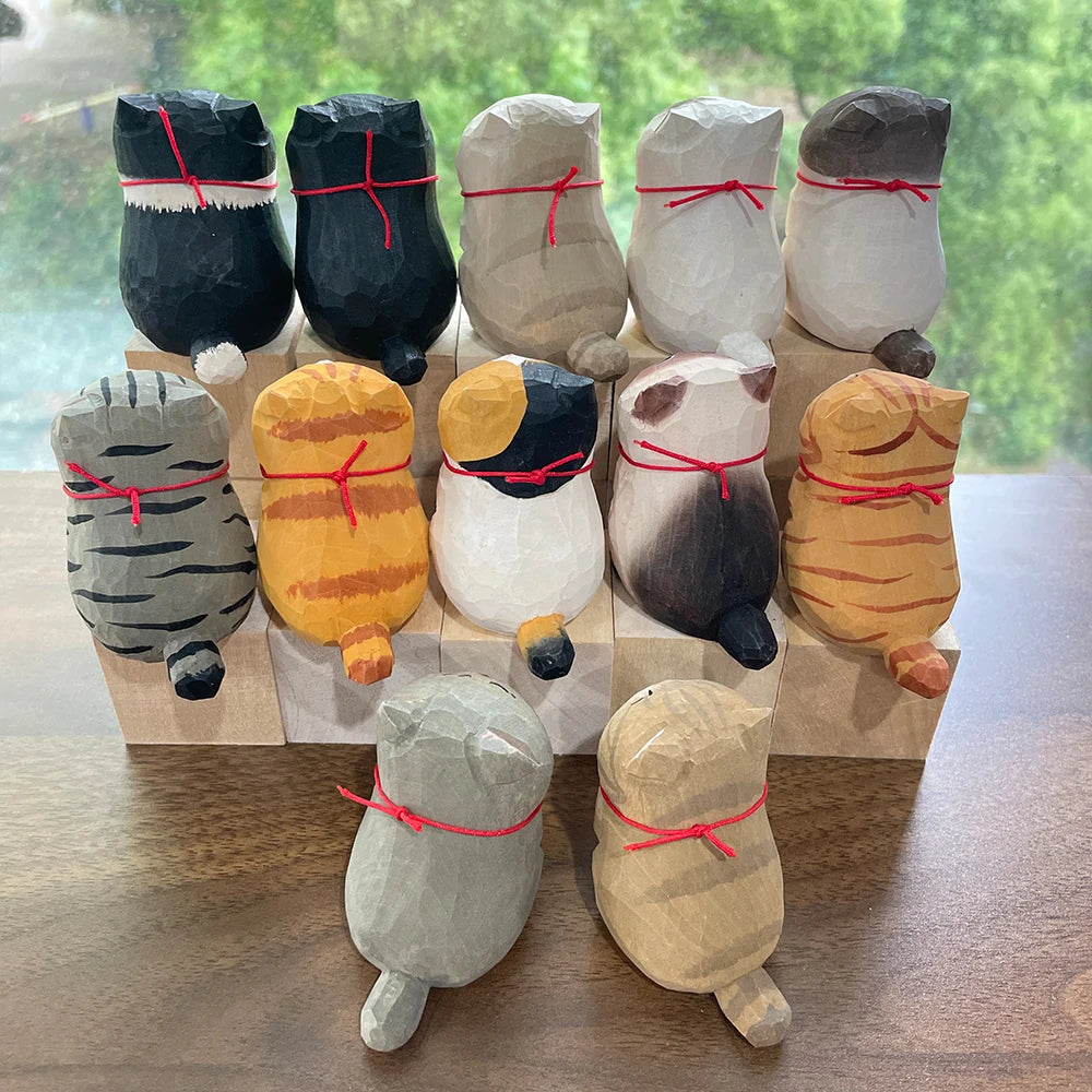Cute Cat Animals Figurine Decorative Wooden Ornament