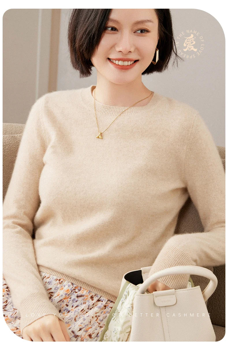 100% Pure Goat Cashmere Knitted Pullovers O-Neck