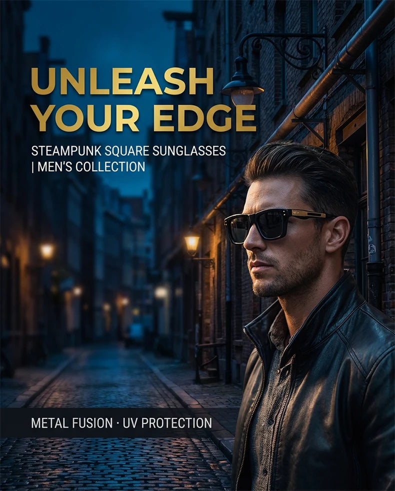 Steampunk Classic Square Sunglasses Men Luxury Brand Vintage