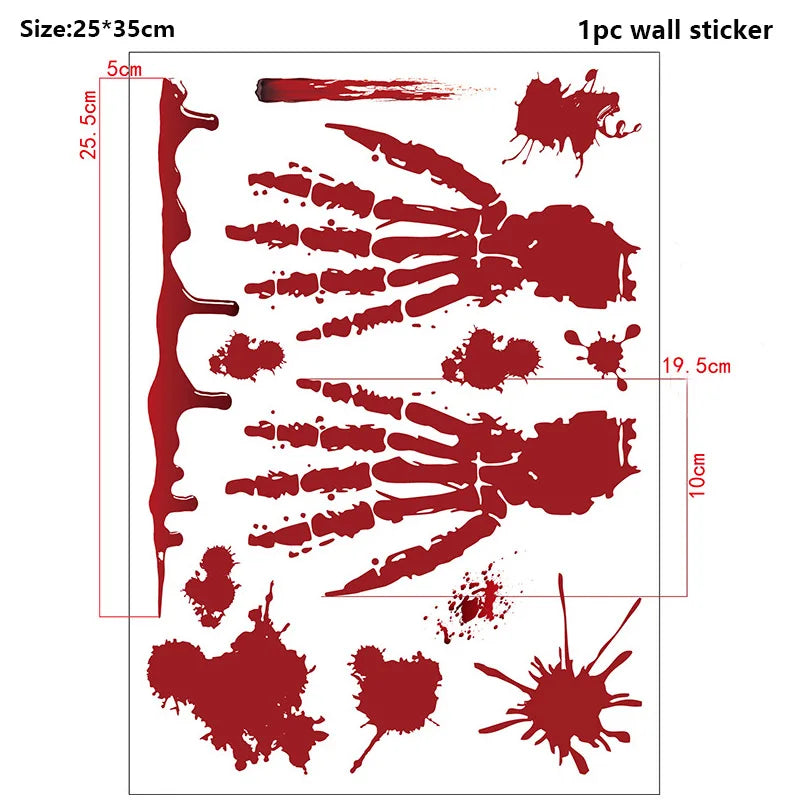 Halloween Wall Doors Windows Stickers Blood Handprint Footprint Skull Pattern