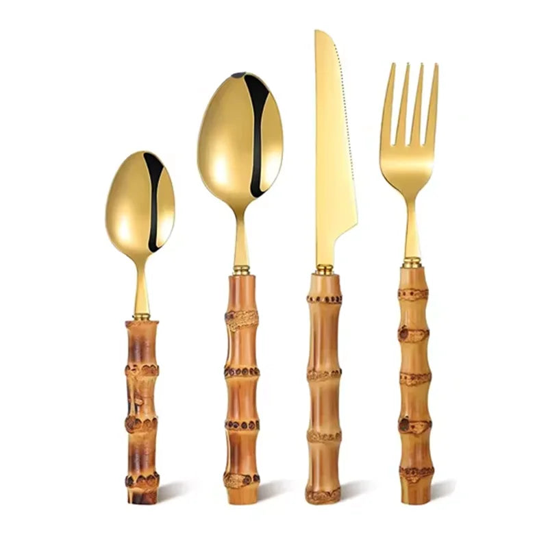 Natural Bamboo Handle Cutlery Set Tableware