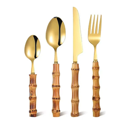 Natural Bamboo Handle Cutlery Set Tableware