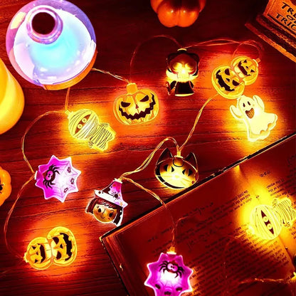 Halloween Decoration LED String Lights,Pumpkin Ghost Spider Web Hanging Lamp