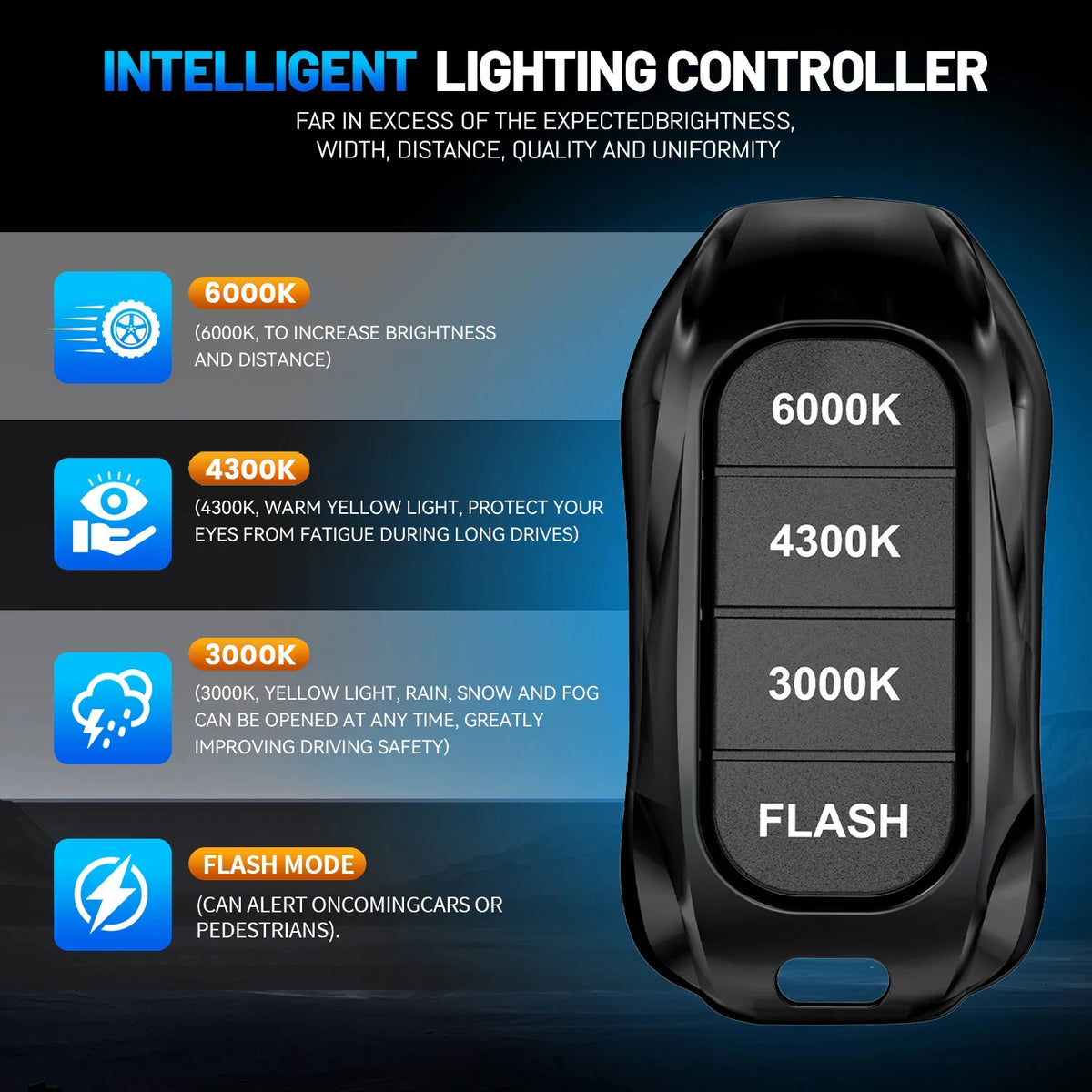 H4 LED Headlights Three Color Remote Control 4 Modes Car Lights