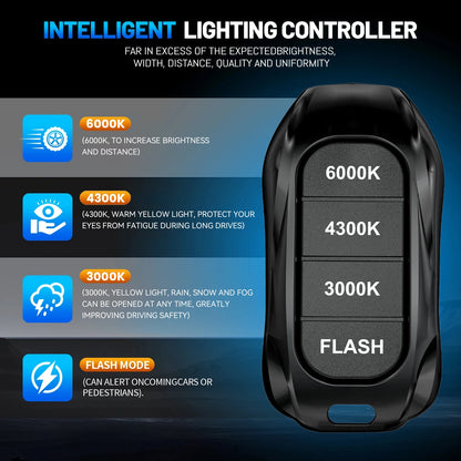 H4 LED Headlights Three Color Remote Control 4 Modes Car Lights