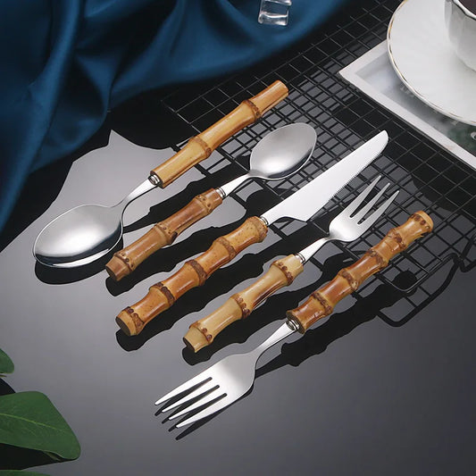 Bamboo Forks Spoons Knives Tableware Set Knife Cutlery