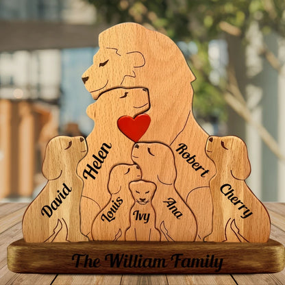 Wooden Lion Family Puzzle Ornament DIY Custom Name