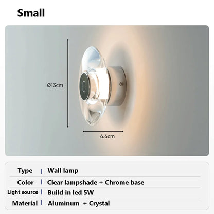 Modern Round Crystal Bedside Lamp Bedroom Living Room