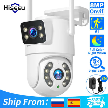 Hiseeu 4K 8MP Wifi Surveillance Camera Dual Lens
