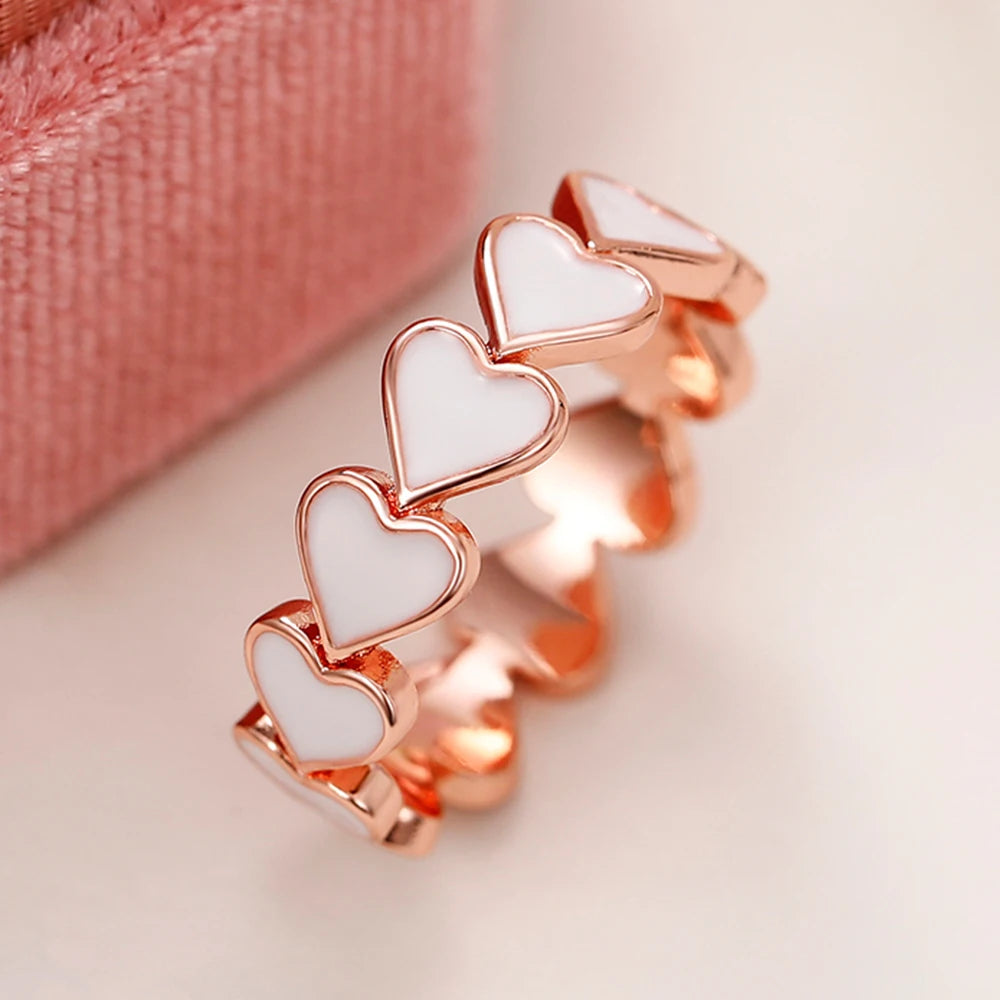 New Heart Enamel Rings for Women Rose Gold Color