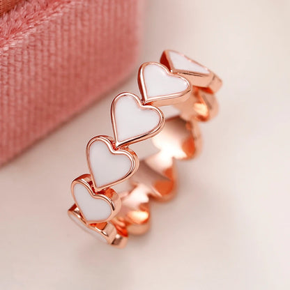 New Heart Enamel Rings for Women Rose Gold Color