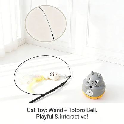 360 Degree Rotating Cat Teaser Wand with Feather Bell Wire