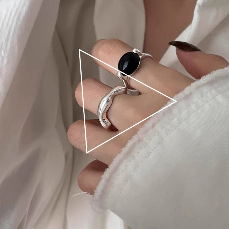 VENTFILLE 925 Sterling Silver Finger Rings Hollow Chain