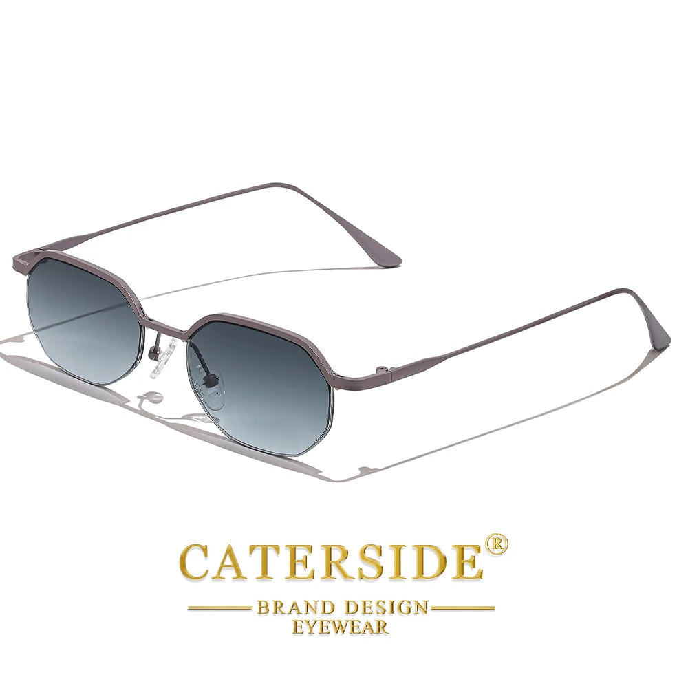 Retro Polygon Sunglasses Men Metal Semi Rimless