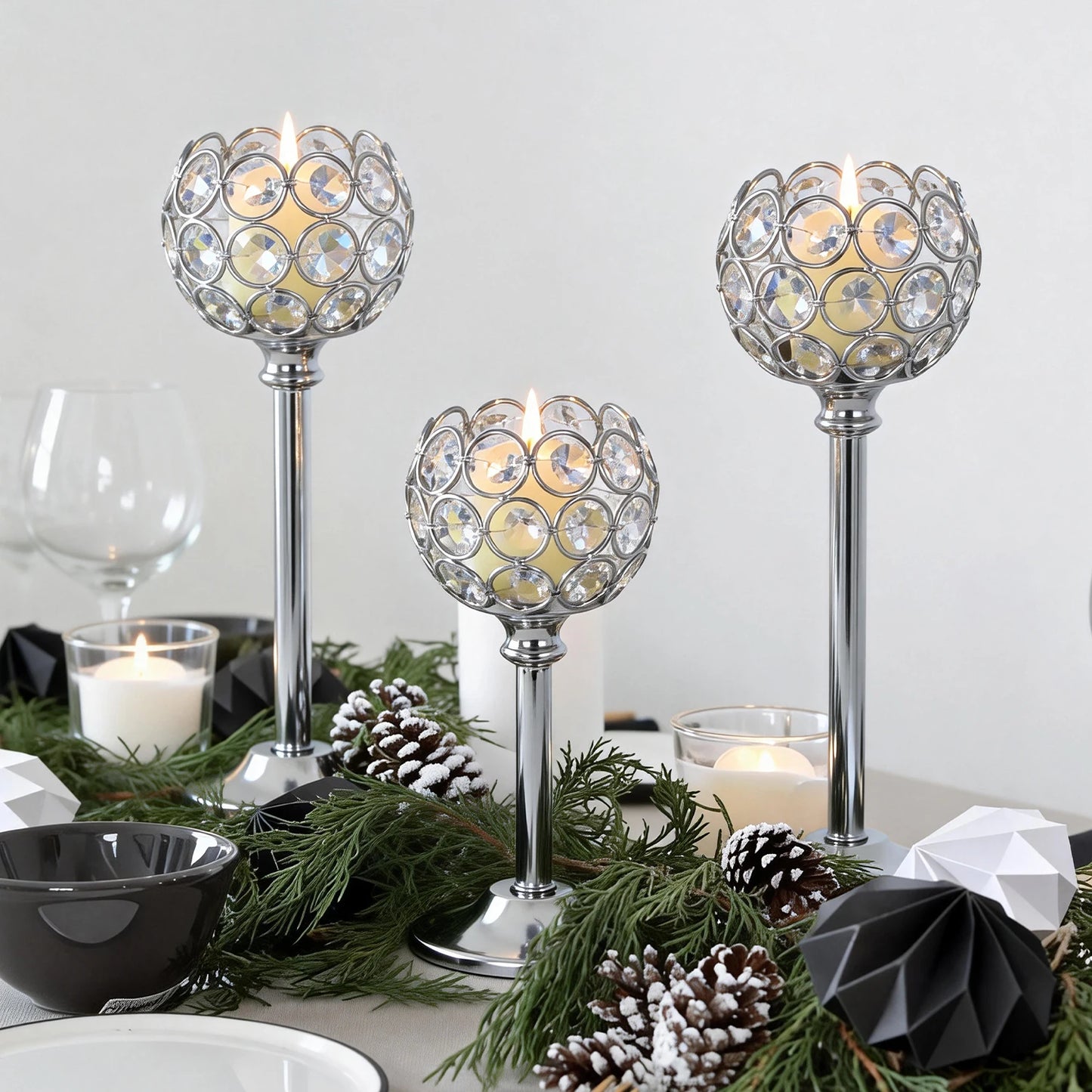 Elegant Gold Silver Metal Glass Candle Holder Tealight