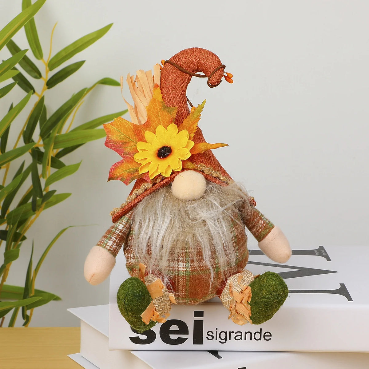Rustic Autumn Harvest Scarecrow Decor, Plaid & Sunflower Accents for Thanksgiving,