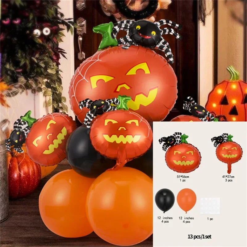 12/13pcs Happy Halloween Balloon Set With Black Orange Latex Globos Ghost Bat Pumpkin