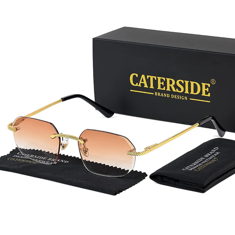 New Retro Rimless Sunglasses Men's Polygon Brand Designer