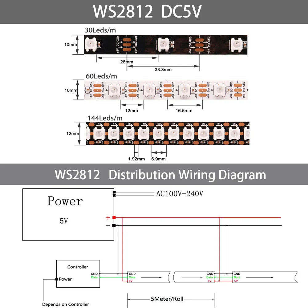 WS2811 WS2812B WS2815 WS2815 RGB LED Strip Tape Light