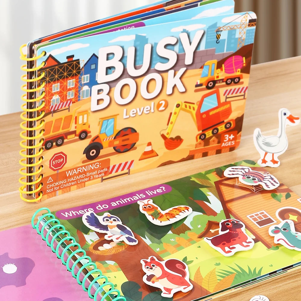 Children Quiet Busy Book 4 Themes Cartoon Travel Sticker