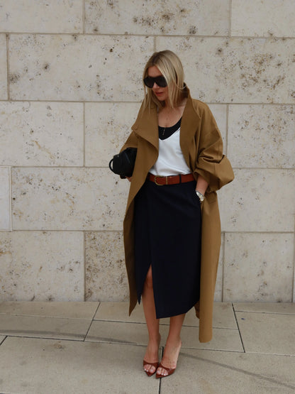Casual Solid Long Trench Coat Women Stand Collar