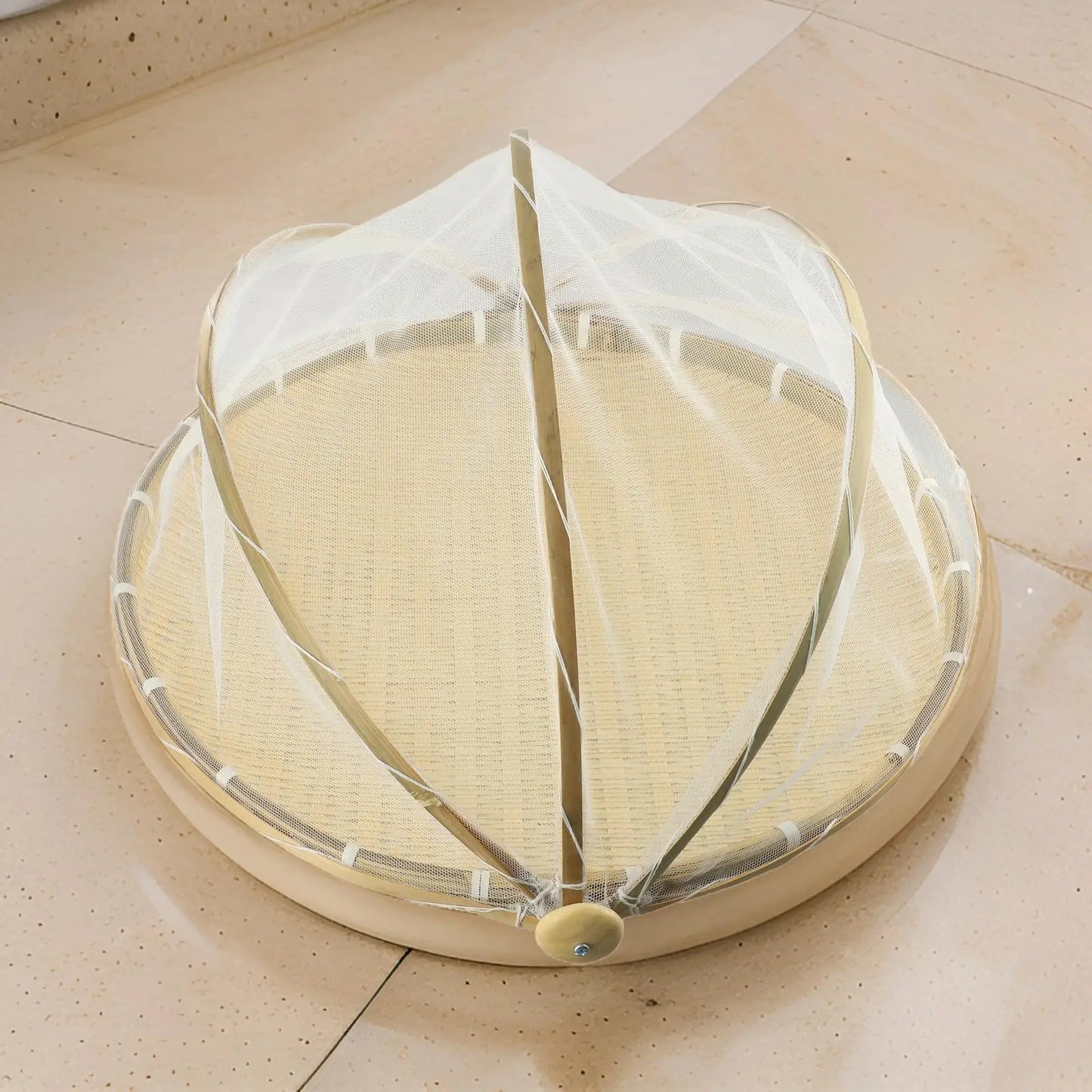 Handmade Bamboo Basket With Net Mesh Cover Kitchen Bread