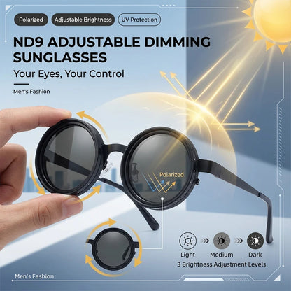Polarized Round Steampunk ND9 Adjustable Dimming Sunglasses