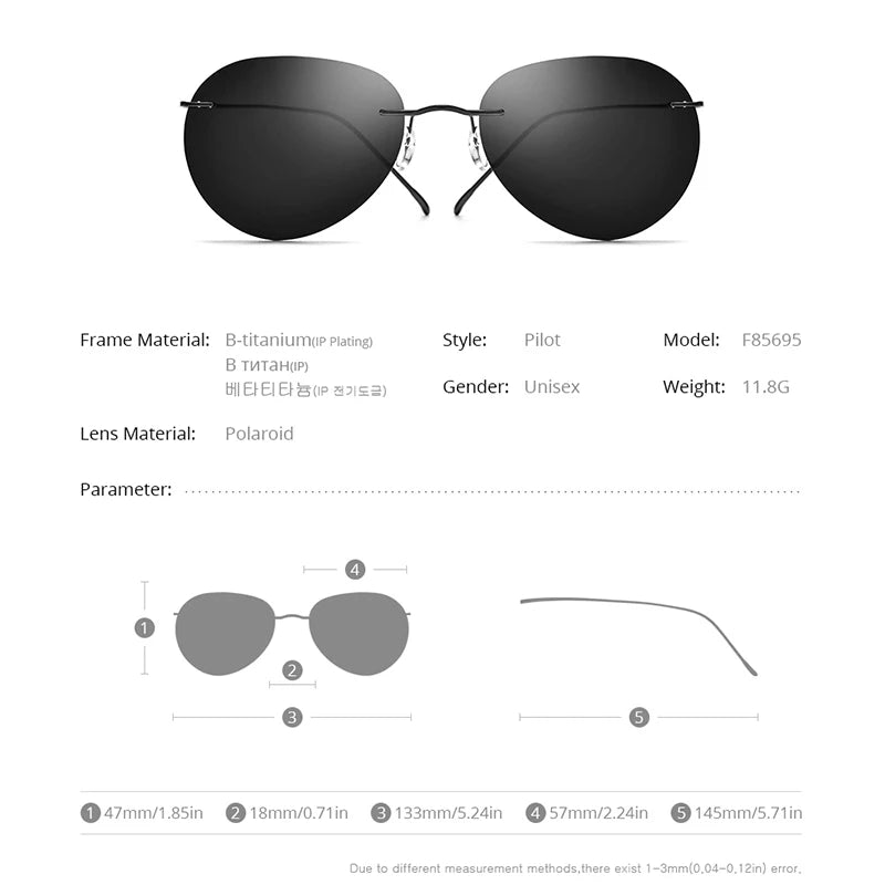Titanium Rimless Sunglasses Men Ultralight Frameless