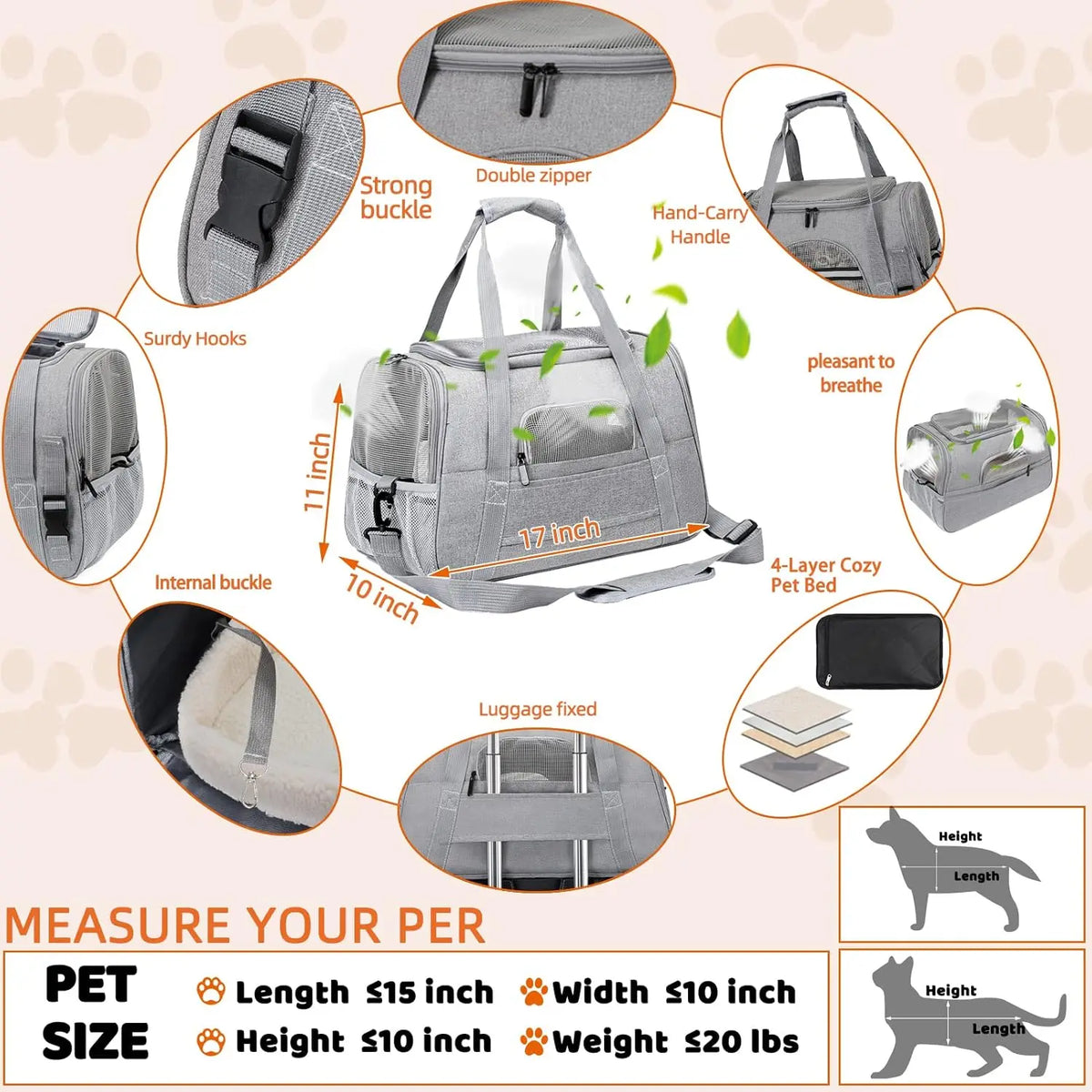 Pet Carrier Bag Airline Approved Up for Cats and Dog Carrier